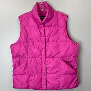 Lands End Womens Puffer Vest Pink Waist Length Snaps Pockets Collar Medium Down